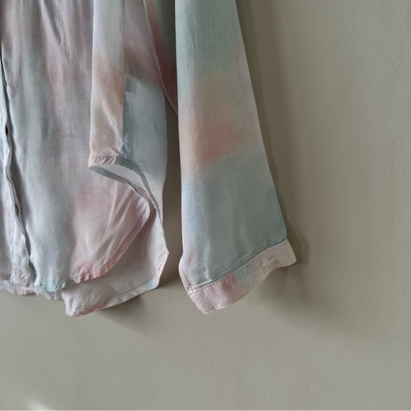 BELLA Dahl Long Sleeve Full Button Down Hipster Shirt Peach Fresco Block Print - Picture 10 of 16